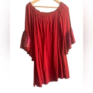 Lux II Red Boho Ruffled Dress with Flutter Sleeves